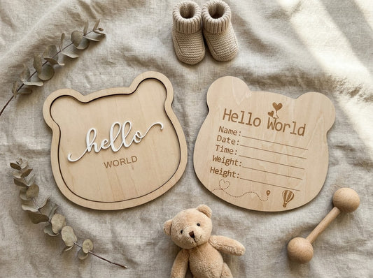 Hello World Teddy Sign - Ella Marina Baby