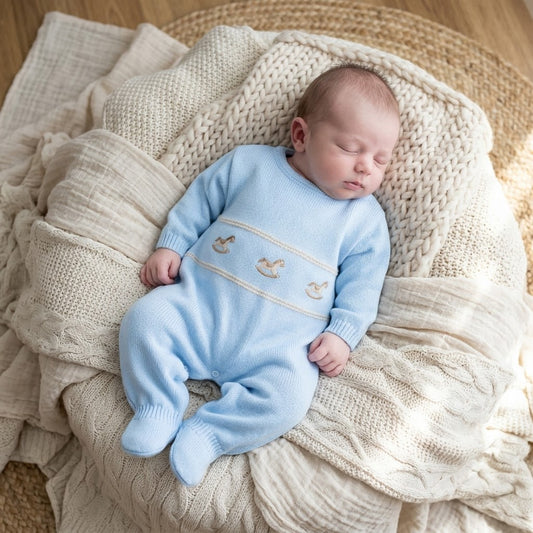 Knitted Rocking Horse Onsie - Blue