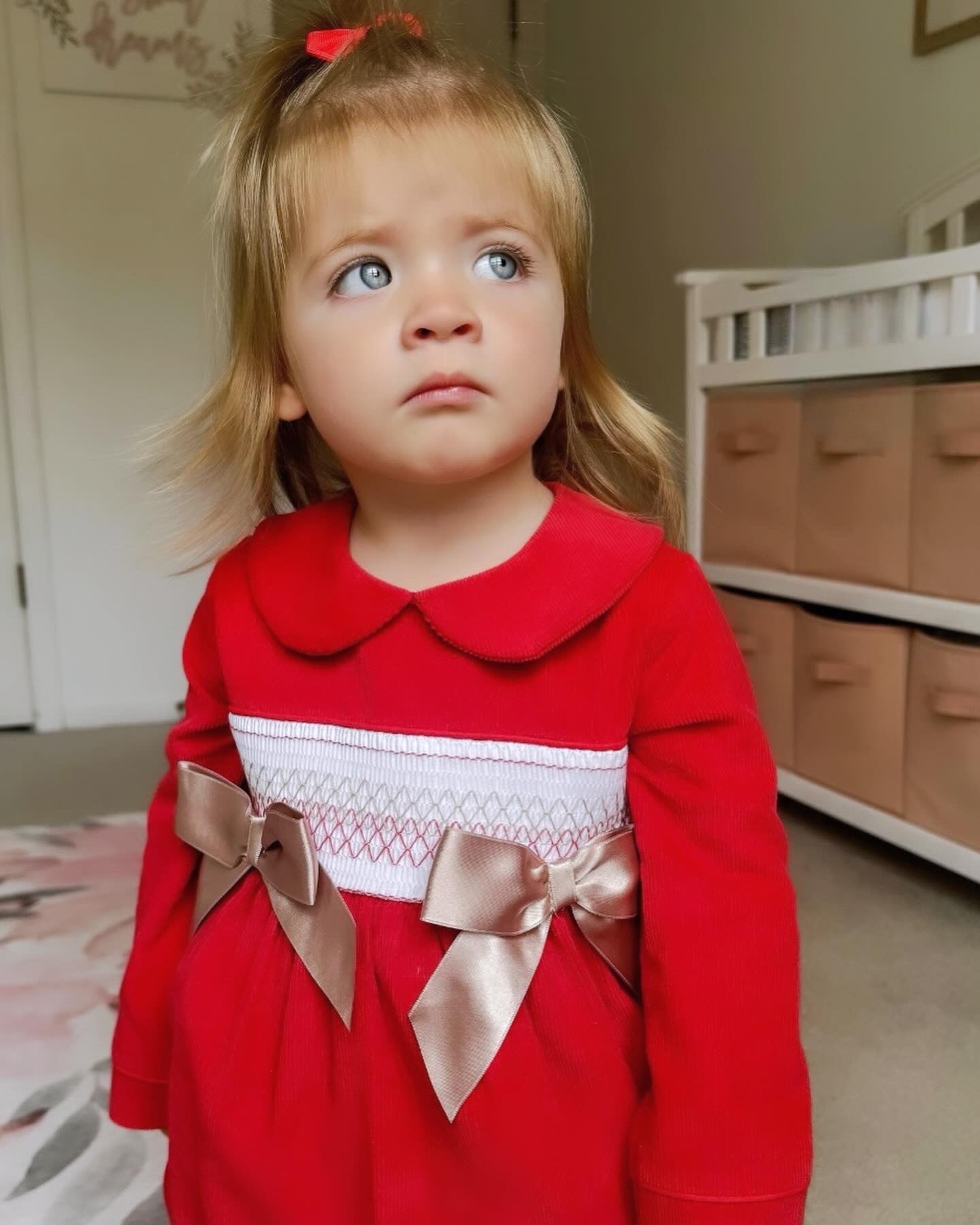 Red and Gold Smocked Romper - Ella Marina Baby