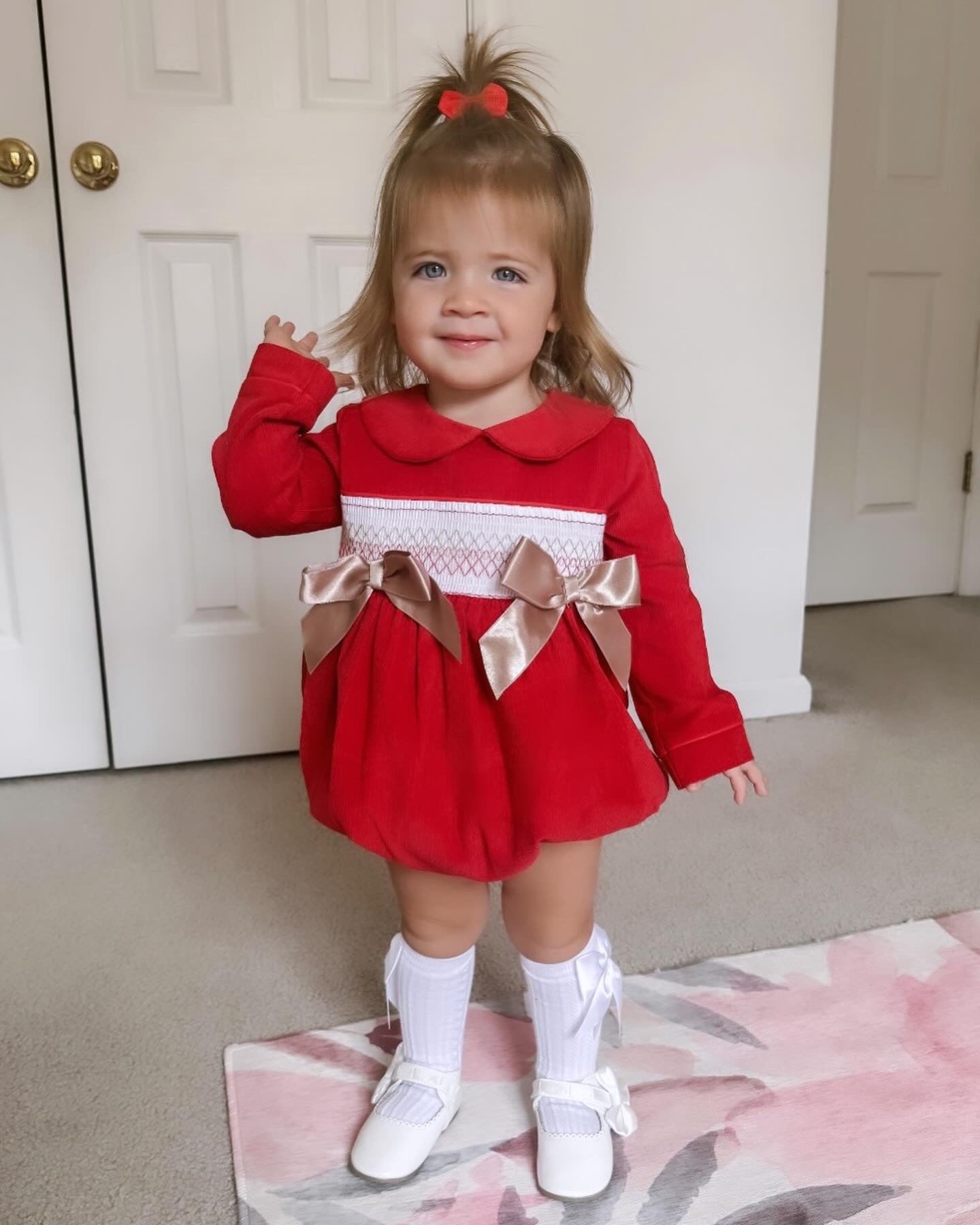 Red and Gold Smocked Romper - Ella Marina Baby