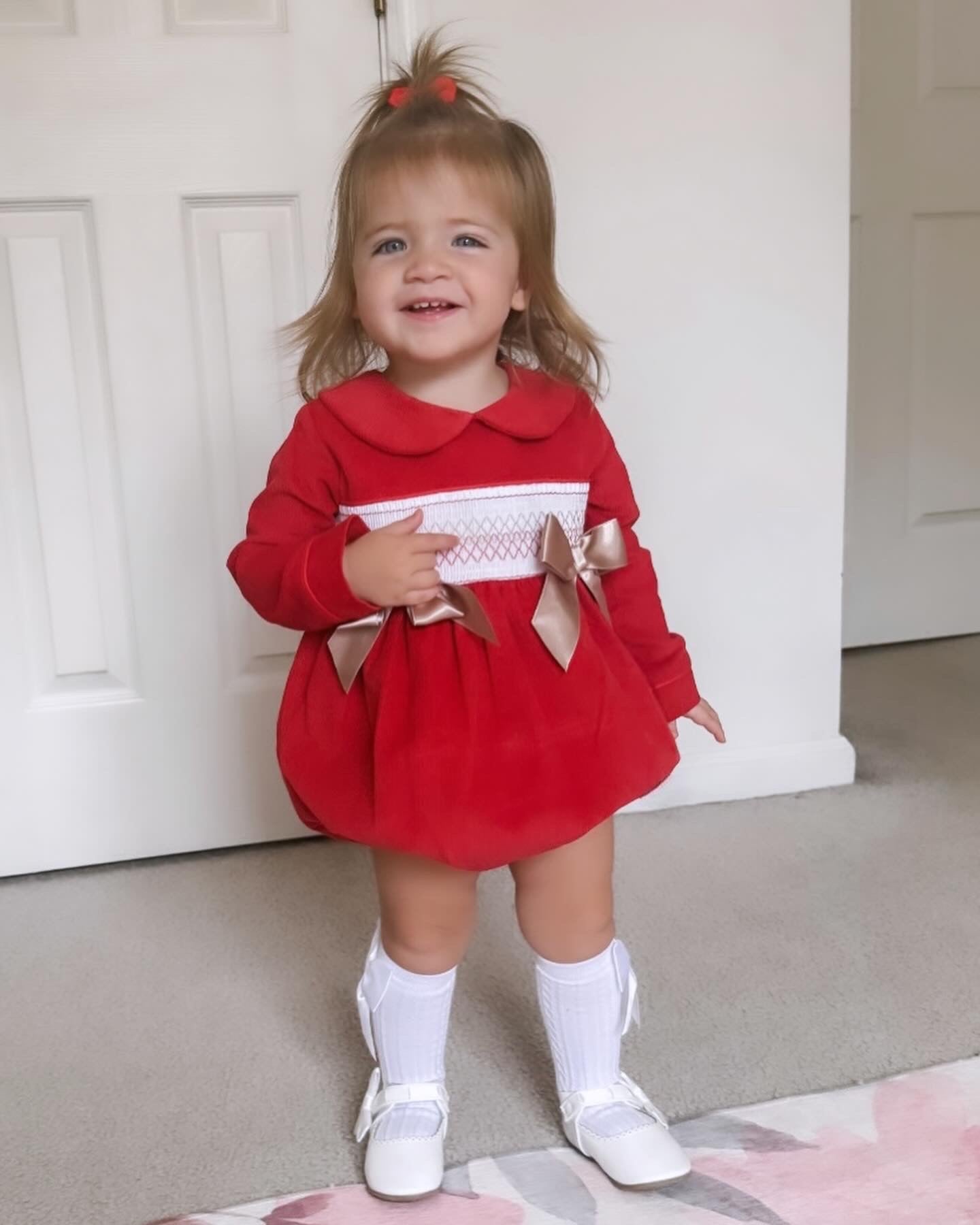 Red and Gold Smocked Romper - Ella Marina Baby