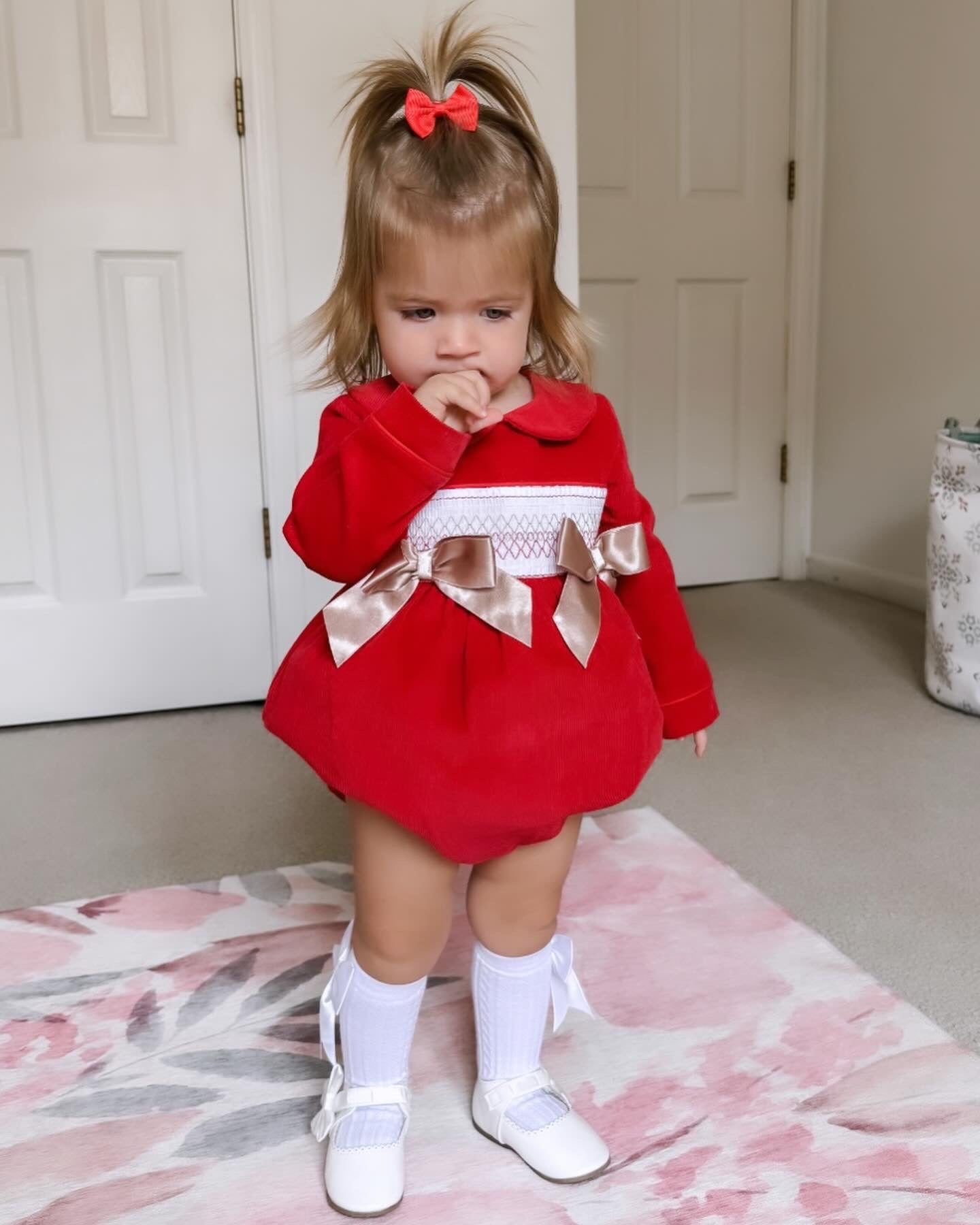 Red and Gold Smocked Romper - Ella Marina Baby