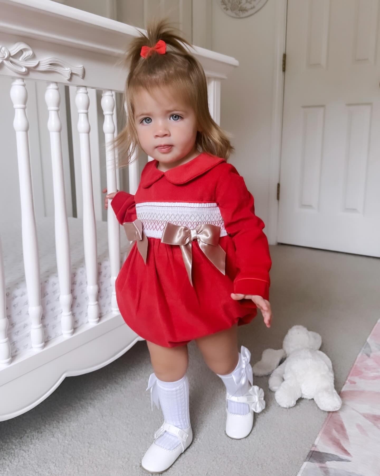 Red and Gold Smocked Romper - Ella Marina Baby