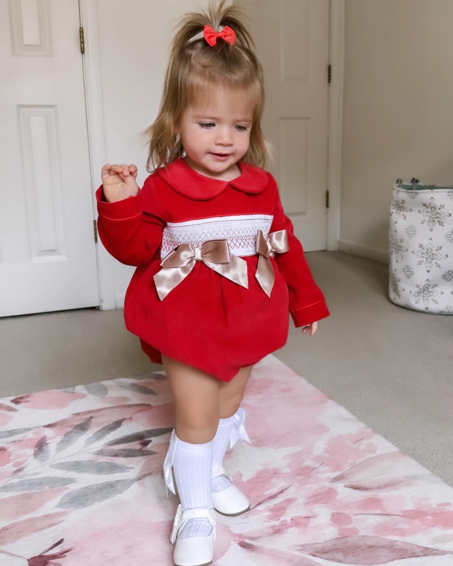 Red and Gold Smocked Romper - Ella Marina Baby