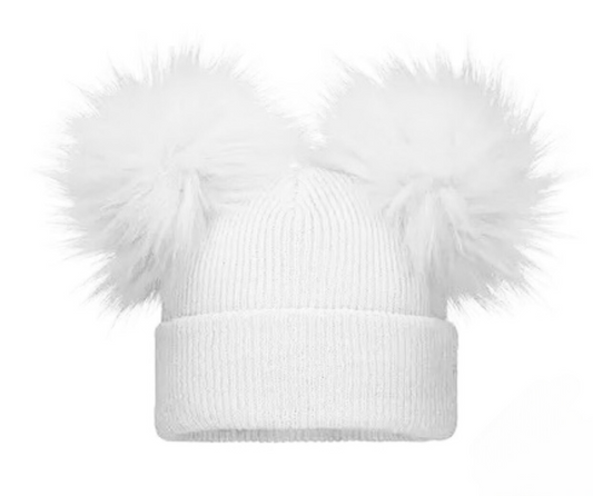 White Double Pom Hat